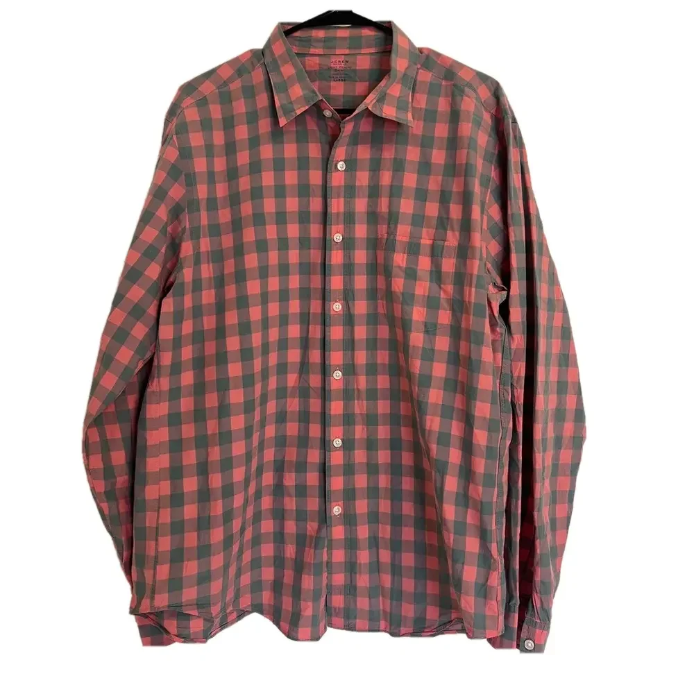 J. Crew Salmon Pink Checked Button Down Dress Shirt Men’s Size Large